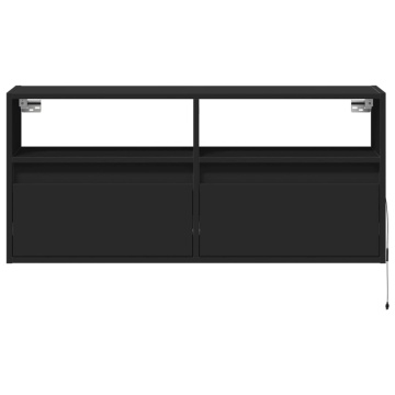 Dulap TV de perete cu lumini LED negru 100x31x45 cm - Img 5