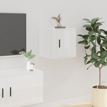 Dulap TV montat pe perete, alb extralucios, 40x34,5x40 cm - Img 1