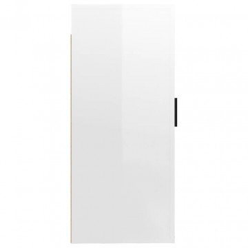 Dulap TV montat pe perete, alb extralucios, 40x34,5x80 cm - Img 5