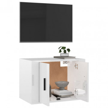 Dulap TV montat pe perete, alb extralucios, 57x34,5x40 cm - Img 8