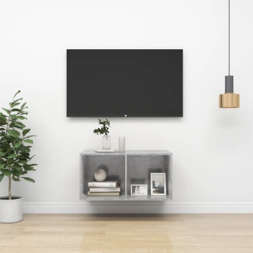 Dulap TV montat pe perete, gri beton, 37x37x72 cm, PAL - Img 1