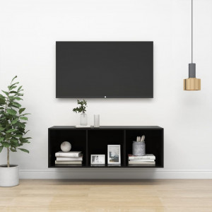 Dulap TV montat pe perete, negru extralucios, 37x37x107 cm, PAL - Img 1
