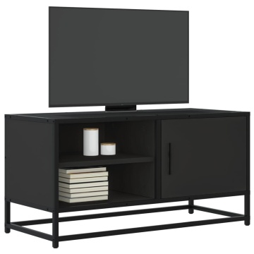 Dulap TV, negru, 80x34,5x40 cm, lemn prelucrat și metal - Img 1