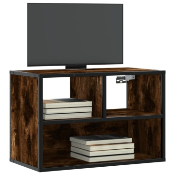 Dulap TV stejar fumuriu, 60x31x39,5 cm, lemn prelucrat și metal - Img 1