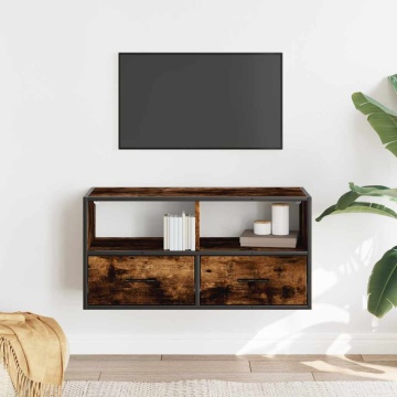 Dulap TV stejar fumuriu, 80x31x39,5 cm, lemn prelucrat și metal - Img 3