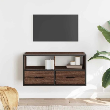 Dulap TV, stejar maro, 80x31x39,5 cm, lemn prelucrat și metal - Img 3