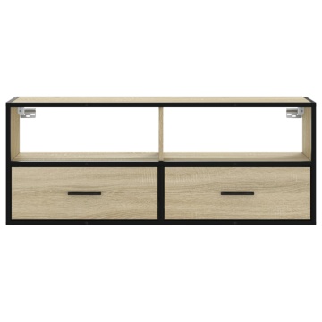 Dulap TV stejar sonoma, 100x31x39,5 cm, lemn prelucrat și metal - Img 4