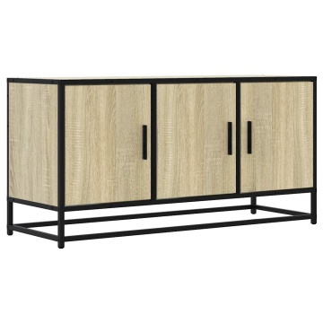 Dulap TV stejar sonoma, 100x35x50 cm lemn prelucrat și metal - Img 2
