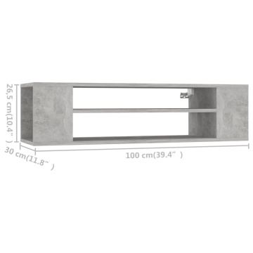Dulap TV suspendat, gri beton, 100x30x26,5 cm, PAL - Img 6