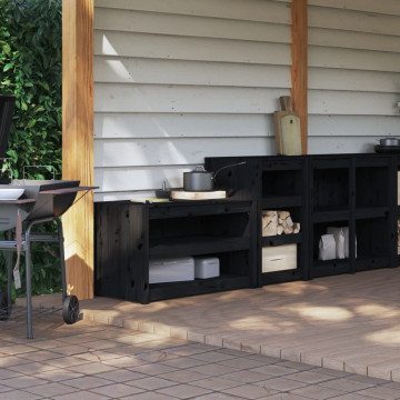 Dulapuri de bucătărie de exterior, 2buc., negru, lemn masiv pin - Img 1