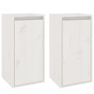 Dulapuri de perete, 2 buc., alb, 30x30x60 cm, lemn masiv de pin - Img 2