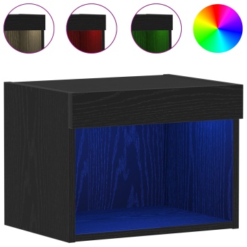 Dulapuri de perete cu lumini LED 2 buc Negru Stejar 40x30x30 cm - Img 4