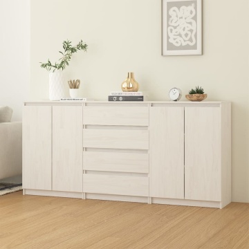 Dulapuri laterale, 3 buc., alb, lemn masiv de pin - Img 1