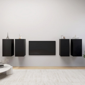 Dulapuri TV, 4 buc., negru, 30,5x30x60 cm, lemn prelucrat - Img 1