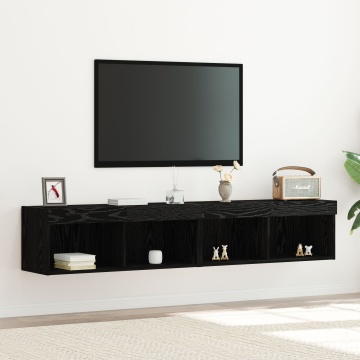 Dulapuri TV cu lumini LED 2 piese Stejar Negru 80x30x30 cm - Img 1