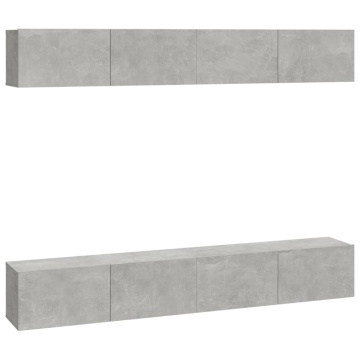 Dulapuri TV de perete, 4 buc, gri beton, 100x30x30 cm - Img 2