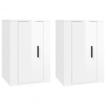 Dulapuri TV montaj perete 2 buc. alb extralucios 40x34,5x60 cm - Img 2