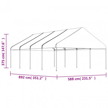 Foișor cu acoperiș, alb, 8,92x5,88x3,75 m, polietilenă - Img 5