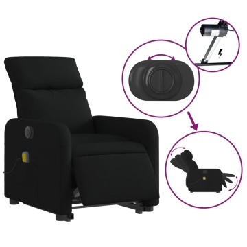 Fotoliu electric de masaj rabatabil cu ridicare, negru, textil - Img 5