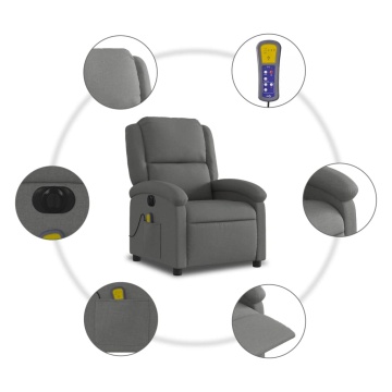 Fotoliu electric de masaj rabatabil, gri închis, textil - Img 7