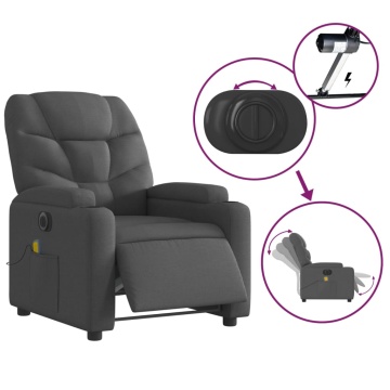 Fotoliu electric de masaj rabatabil, gri închis, textil - Img 8