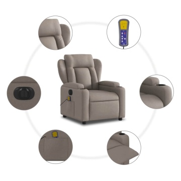 Fotoliu electric de masaj rabatabil, gri taupe, textil - Img 7