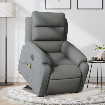 Fotoliu electric masaj rabatabil cu ridicare, gri închis textil - Img 1