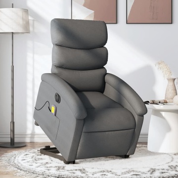 Fotoliu electric masaj rabatabil cu ridicare, gri închis textil - Img 1