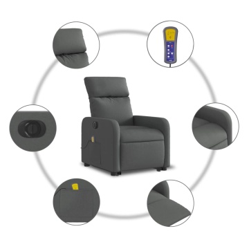 Fotoliu electric masaj rabatabil cu ridicare, gri închis textil - Img 7