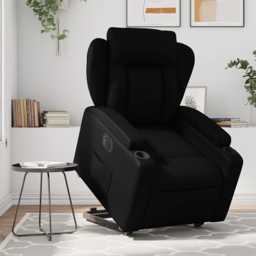 Fotoliu rabatabil electric cu ridicare, negru, piele ecologică - Img 1