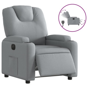 Fotoliu rabatabil electric, gri deschis, textil - Img 2