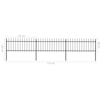 Gard de grădină cu vârf suliță, negru, 5,1 m, oțel - Img 5