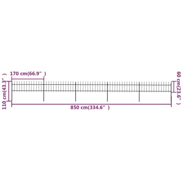 Gard de grădină cu vârf suliță, negru, 8,5 m, oțel - Img 5