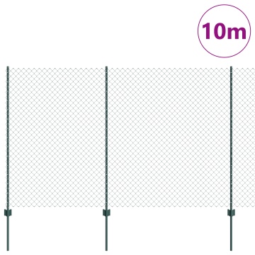 Gard din Plasă de Lanț cu 10 Stâlpi U Verde 1.5x10 m Oțel - Img 3