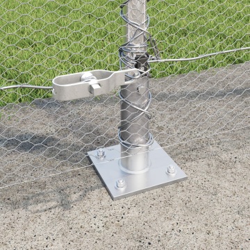 Gard hexagonal 0,6x25 m din oțel galvanizat, Stâlpi de gard cu plăci de bază 13 buc Ø32mm 70cm din oțel galvanizat - Img 4