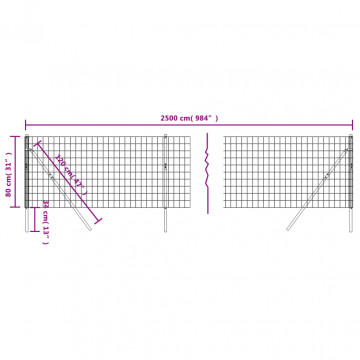 Gard plasă de sârmă, antracit, 0,8x25 m, oțel galvanizat - Img 5