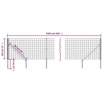 Gard plasă de sârmă cu țăruși de fixare, antracit, 0,8x25 m - Img 5