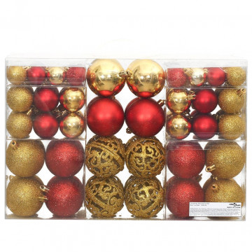 Globuri de Crăciun, 100 buc, auriu și roșu vin, 3 / 4 / 6 cm - Img 2