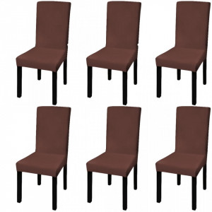 Husă elastică dreaptă pentru scaun, maro, 6 buc. - Img 1