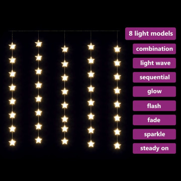 Instalație lumini tip perdea stele 200 LED alb cald 8 funcții - Img 3