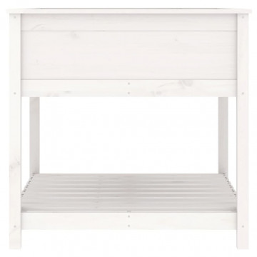 Jardinieră cu raft, alb, 82,5x82,5x81 cm, lemn masiv de pin - Img 5