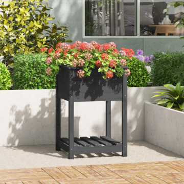 Jardinieră cu raft, gri, 54x54x81 cm, lemn masiv de pin - Img 1