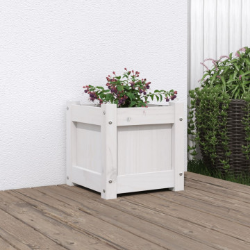 Jardinieră de grădină, 31x31x31 cm, alb lemn masiv de pin - Img 1