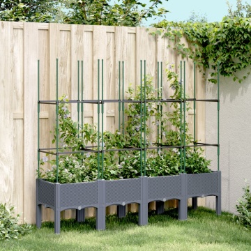 Jardinieră de grădină cu spalier, gri, 160x40x142,5 cm, PP - Img 1