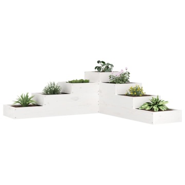 Jardinieră grădină cu 4 niveluri, alb, 106x104,5x36 cm lemn pin - Img 1