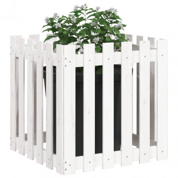 Jardinieră grădină design gard, alb, 60x60x60 cm lemn masiv pin - Img 3
