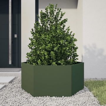 Jardinieră grădină verde măsliniu 104x90x45 cm oțel hexagonal - Img 2