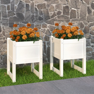 Jardiniere, 2 buc., alb, 40x40x52,5 cm, lemn masiv de pin - Img 1