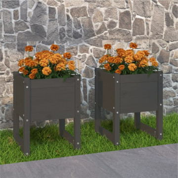 Jardiniere, 2 buc., gri, 40x40x52,5 cm, lemn masiv de pin - Img 1