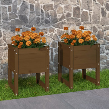 Jardiniere, 2 buc., maro miere, 40x40x52,5cm, lemn masiv de pin - Img 1